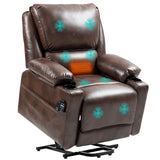 HOMCOM Power Lift Recliner Chair Sofa with Vibration Massage and Heat, Faux Leather Wide Lift Chair for Elderly, Overstuffed Reclining Chair with Remote Control, USB Port and Side Pockets, Brown HOMCOM
