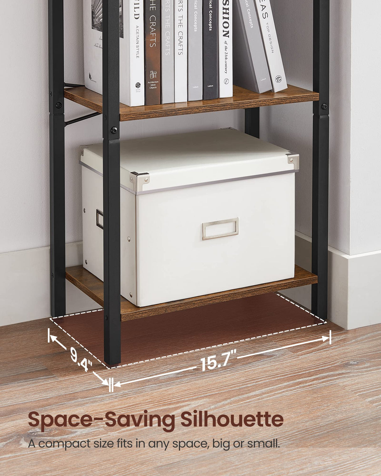 VASAGLE 4-Tier Tall Bookshelf, Bookcase with Steel Frame, Book Shelf for Living Room, Home Office, Study, 9.4 x 15.7 x 42.1 Inches, Industrial Style, Rustic Brown and Black ULLS099B01 VASAGLE