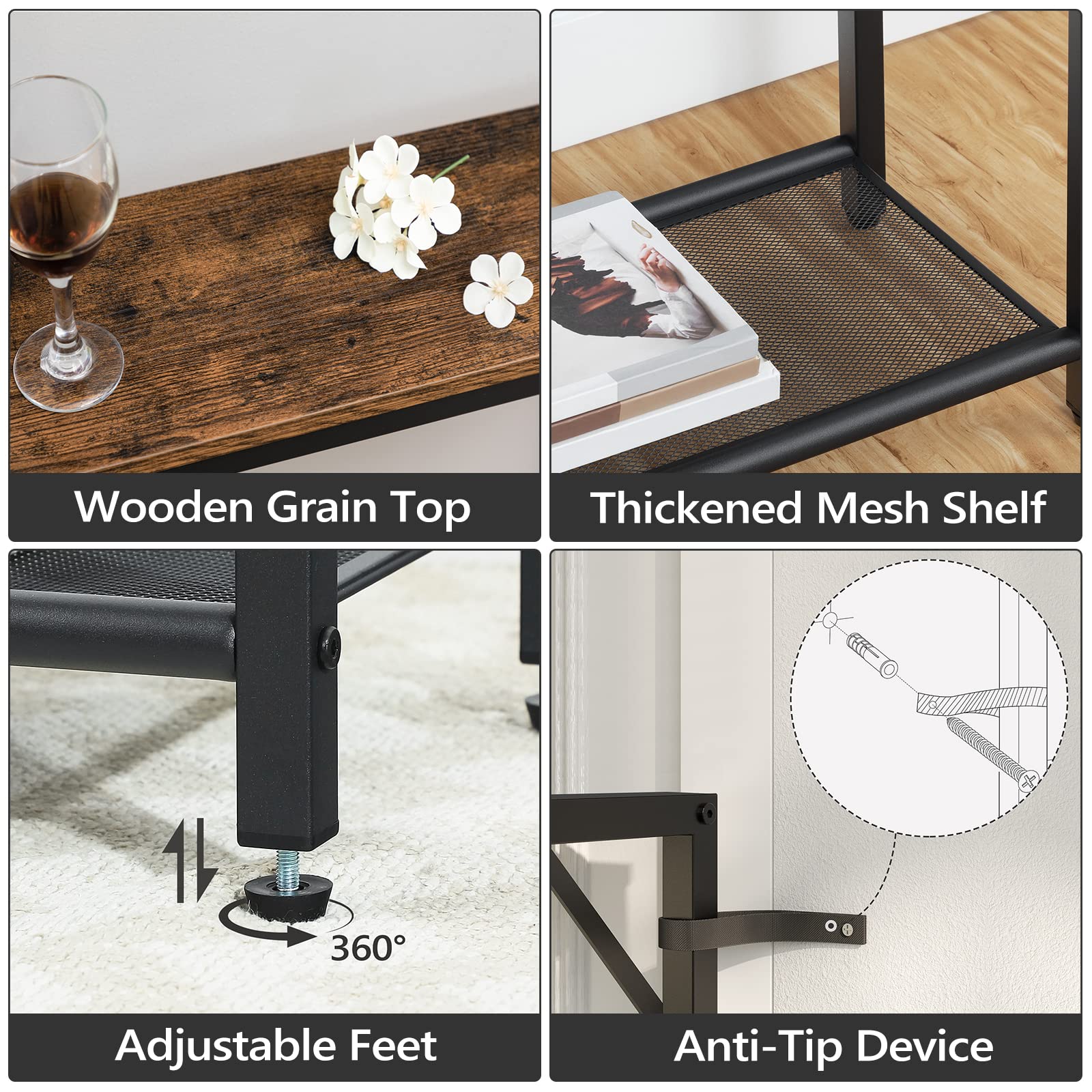 MAHANCRIS Sofa Table with Power Outlet, 43.7" Console Table with USB Ports, Behind Couch Table, Entryway Table for Living Room, Hallway, Foyer, Metal Frame, Adjustable Feet, Rustic Brown CTHR - WoodArtSupply