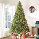 Vail 9ft Prelit Artificial Christmas Tree with Pine Cones, Foot Pedal, 2294 Branch Tips, 1050 Warm Lights and Metal Stand, 62" Wide Realistic Traditional Christmas Tree with Lights by Naomi Home Naomi Home