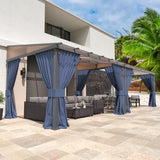 Kurapika 10’ x 24’ Gazebo, Wall Mount Gazebo Outdoor Pergola, Hardtop Lean to Gazebo Canopy Awnings with Sloped Roof and Sturdy Steel Frame, for Patio, Porch, Deck, Backyard(Navy Blue) Kurapika