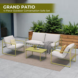 Grand patio 4-Piece Outdoor Furniture Set, Modern Patio Furniture with Soft Cushions, Small Metal Sofa Couch with Coffee Table, Conversation Set for Porch Deck Balcony Backyard Living Room, Green Grand patio