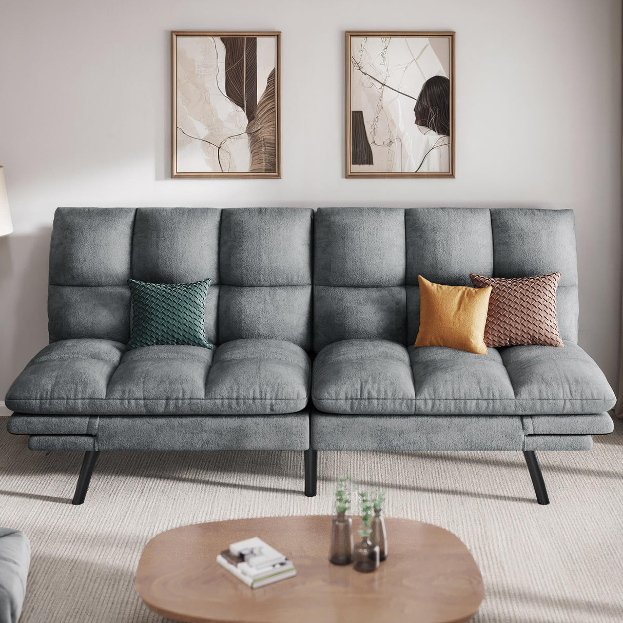 YITAHOME 70″ Convertible Futon Sofa Bed, Cat-Scratch-Proof Fabric Futon Couch with Adjustable Backrest and Armrest, Modern Loveseat Sleeper for Living Room Home Office, Dark Grey YITAHOME