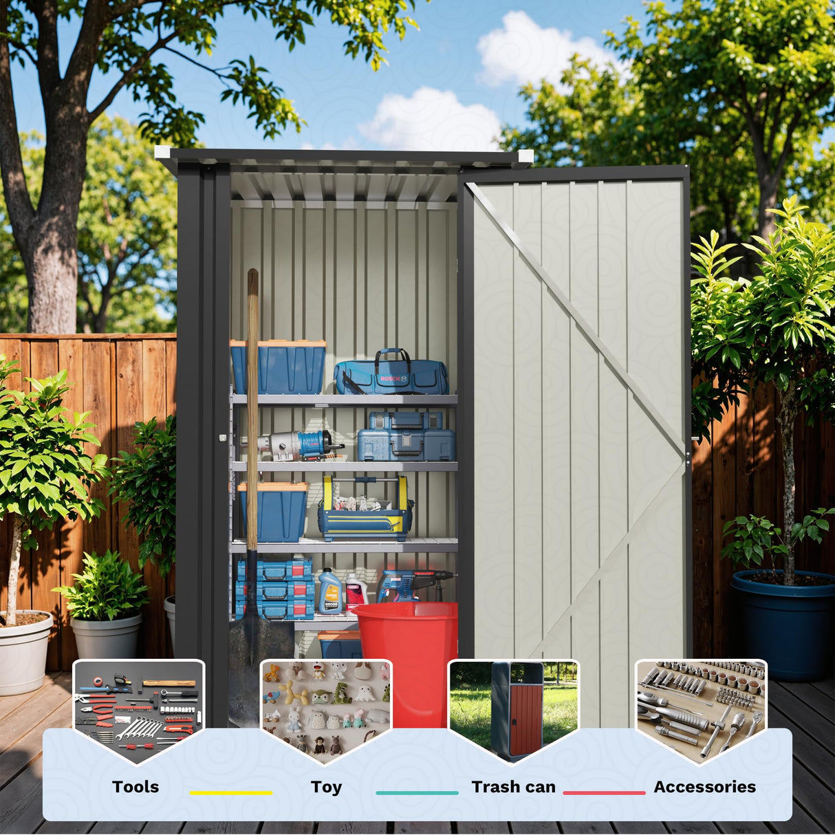 Devoko 3x3 FT Outdoor Storage Shed, Small Garden Tool Shed with Single Lockable Door, Metal Tool Storage Shed with Sloping Roof, Outside Shed for Backyard Patio Lawn, Black Devoko