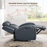 CHITA Genuine Leather Recliner Chair for Adults with Adjustable Power Headrest, Lay Flat Power Recliner with Slide-Out Cupholders & USB/Type-C Ports, Living Room Chair, Navy Blue CHITA