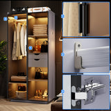 Wardrobe-Storage Cabinet With Human Sensor Design - Side Cabinet with LED Lighting - Organizer Armoire have 2 Drawers&6 Shelfs - Wardrobe With 2 Acrylic Door - Closet for Bedroom Furniture-Grey FREDEES