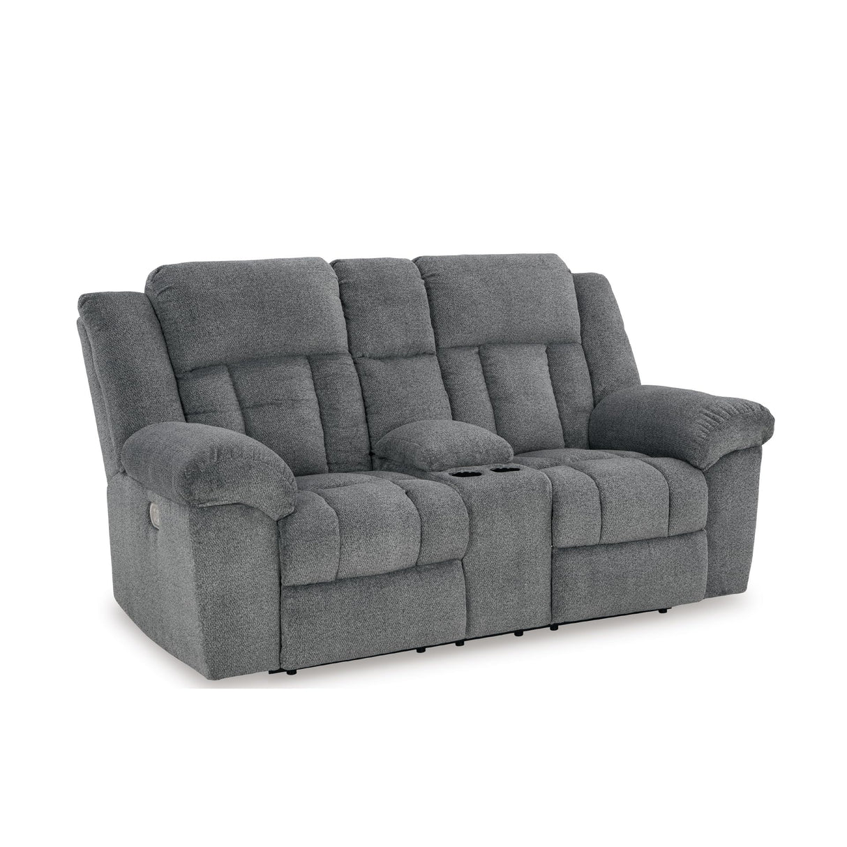 Signature Design by Ashley Tip-Off Modern Wall Hugger Power Reclining Loveseat with Adjustable Headrest, USB Ports, Storage and Cup Holders, Gray Signature Design by Ashley