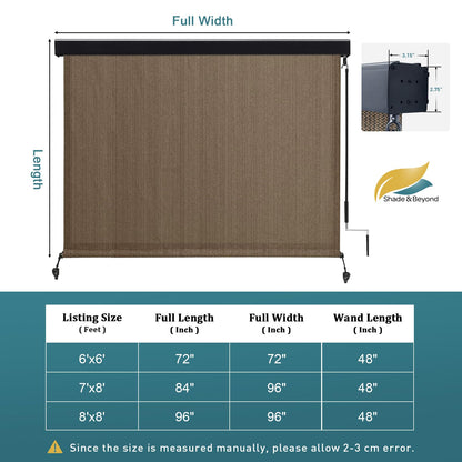 Shade&Beyond Outdoor Roller Shades 6' W x 8' H Mocha Patio Roll Up Blinds with Aluminum Valance 220GSM Exterior Shade Cloth Roll for Porch Gazebo Pergola Balcony Backyard