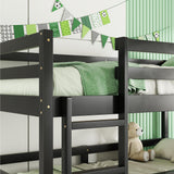 Hommoo Triple Bunk Bed Twin Over Twin Over Twin Wood Bed Frame Convertible Loft Bed for 3 Teens Adults with Ladder and Guardrail for Small Space Bedroom Dorm Black Hommoo