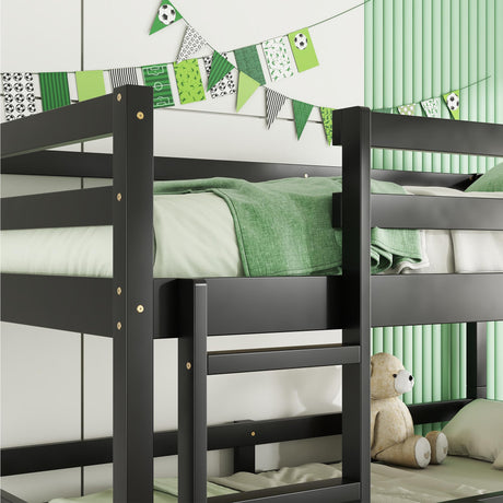 Hommoo Triple Bunk Bed Twin Over Twin Over Twin Wood Bed Frame Convertible Loft Bed for 3 Teens Adults with Ladder and Guardrail for Small Space Bedroom Dorm Black Hommoo
