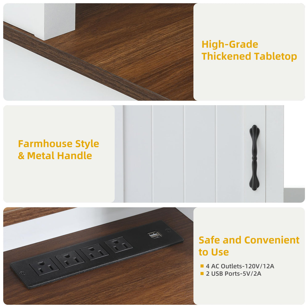 DWVO Farmhouse Office Desk with Drawer & Power Outlets, Wood Computer Desk w/LED Strip & Monitor Stand for Bedchamber Study, Home Office Table with Storage Cabinet for Working Writing Gaming (White) DWVO