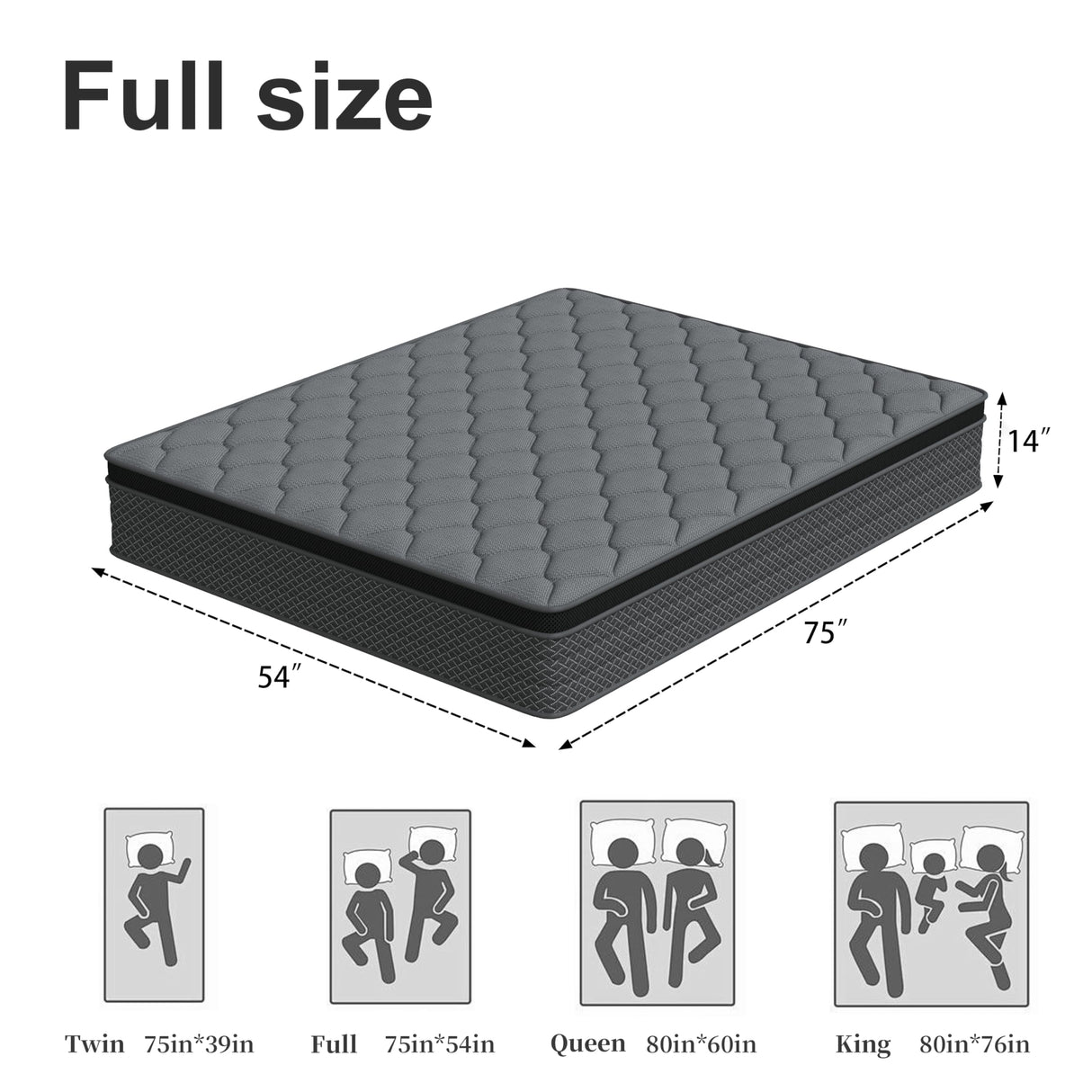 DAJIYUHC Full Mattress, 14 Inch Hybrid Mattress in a Box, Memory Foam and Pocket Springs, Medium Plush Feel with Motion Isolating, CertiPUR-US Certified, Fiberglass Free -365-Night Trial DAJIYUHC