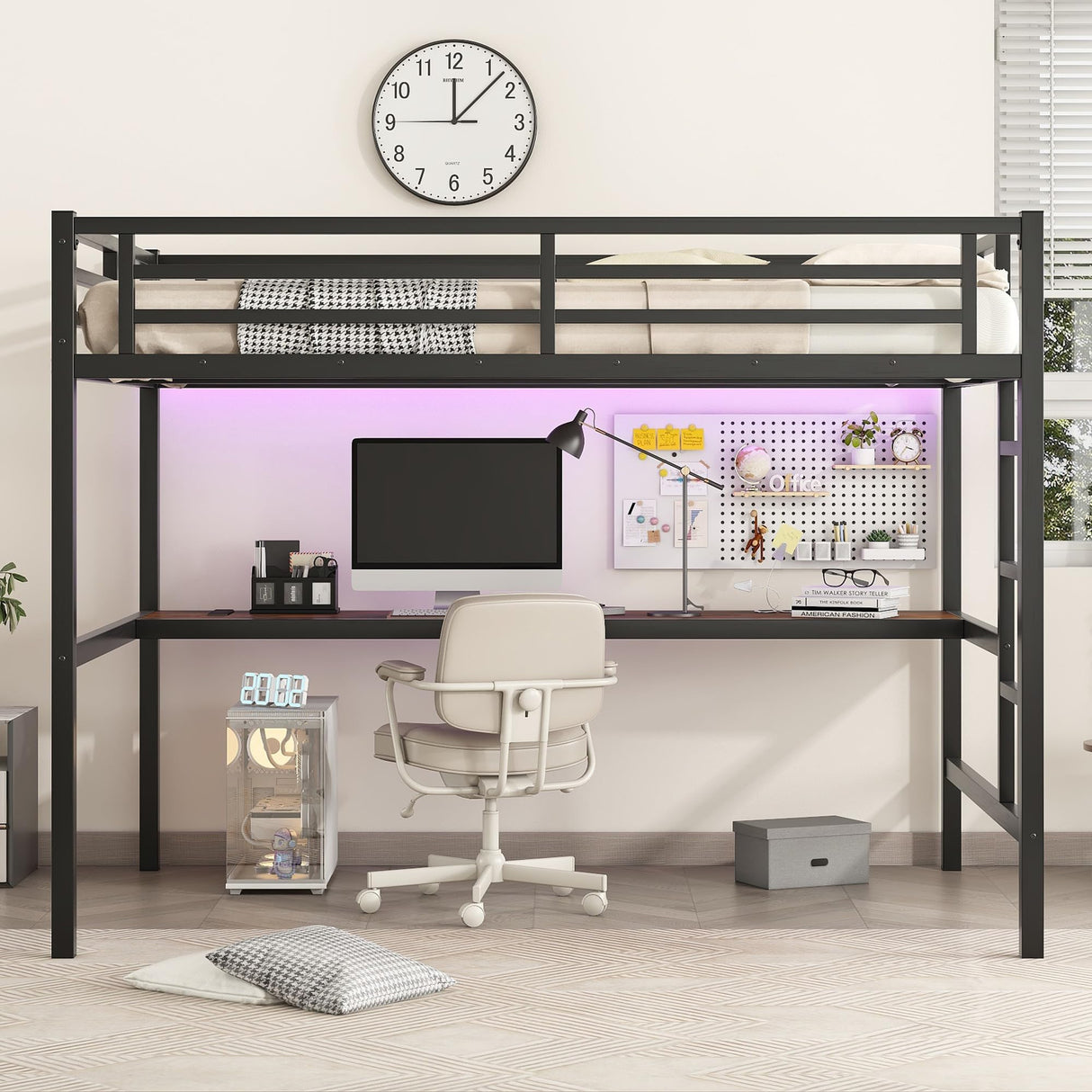 Bellemave Full Loft Bed with Desk, Metal Full Loft Bed Frame with guardrail and Ladder for Adults, Kids, Teens, Black Bellemave