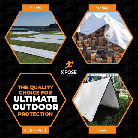 Heavy Duty White Poly Tarp 20' X 40' - Multipurpose Protective Cover - Durable, Waterproof, Weather Proof, Rip and Tear Resistant - Extra Thick 12 Mil Polyethylene - by Xpose Safety Xpose Safety