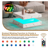 HedoAjim White Marble LED Coffee Table for Living Room, Living Room Table 2-Tier Square Middle Center Table, Modern Coffee Tables with Storage, Contemporary Wood Tea Tables for Dining Reception HedoAjim