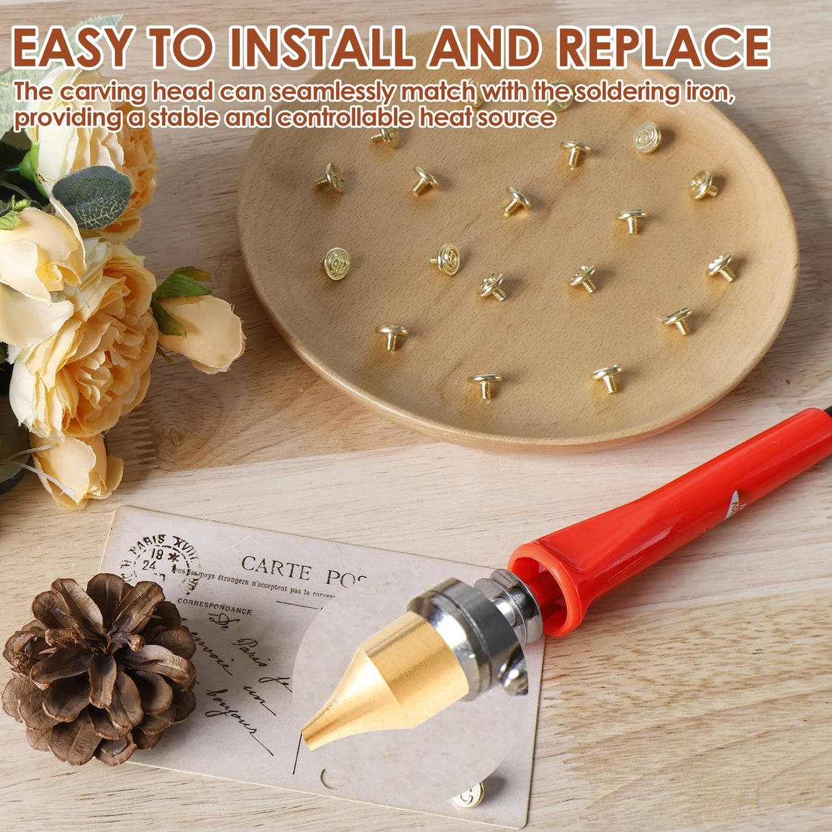 Wood Burning Tip Set, 26 Letters Wood Burning Tip Kit Copper Letter Number Soldering Iron Stencils DIY Embossing Carving Head Tools Wood Burning Set for DIY Embossing and Carving Crafts Wood Burning ZLHETWT