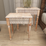 Deco 79 Wooden Leaf Side End Accent Table Intricately Carved End Table, Set of 2 Side Table 22", 25"H, Brown Deco 79