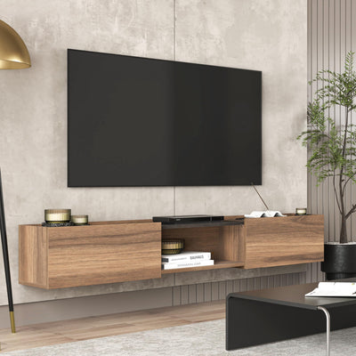 Atelier Mobili Floating TV Stand 65 Inch TV, Wall Mounted Media Console, Mid Century Modern Media Console, Walnut TV Stand for Living Room, Floating Entertainment Center (Walnut, 69 Inches)