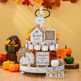 Reallnaive 18 Pcs Fall Thanksgiving Tiered Tray Decor Set Pumpkin Wood Sign Hello Fall Rustic Farmhouse Tray Decoration Tabletop Sign for Autumn Home Kitchen Festival (Neutral) Reallnaive
