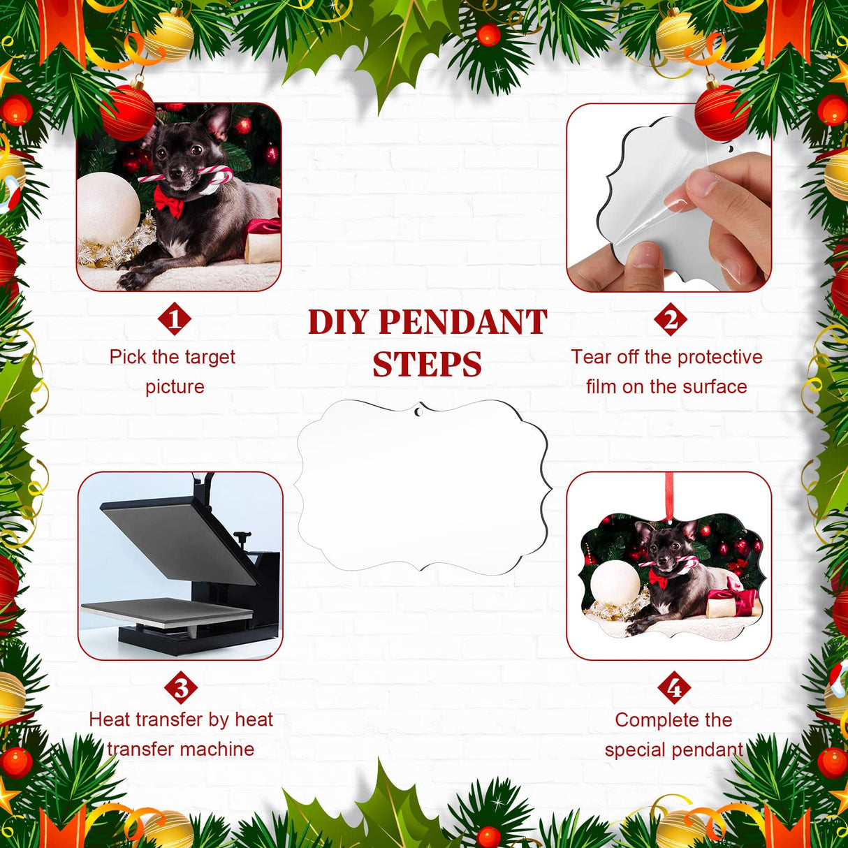 48 Pcs 4.3" x 2.8" Christmas Sublimation Ornament Blanks MDF Board Personalized Sublimation Printing Hanging Ornaments Christmas Ornaments Double Sided Heat Transfer Pendant with Rope for DIY Decor Yookeer