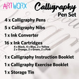 Artworx Calligraphy Pens Set - Introductory Caligraphy Writing & Hand Lettering Kit - Includes Instructions, Guide Book and Practice Book - Calligraphy Set For Beginners Artworx