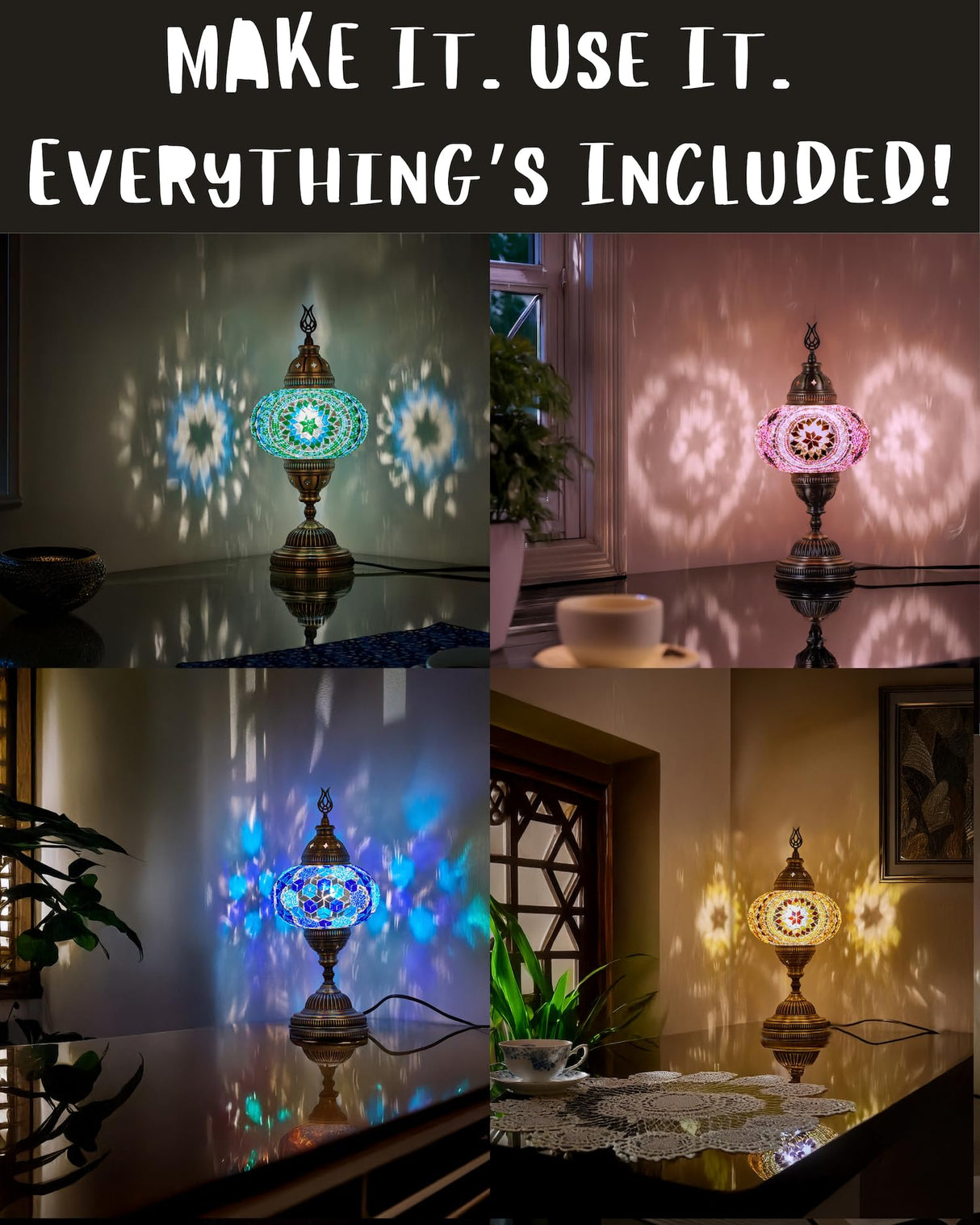 DEMMEX DIY Turkish Mosaic Lamp Making Kit – No Grout Needed – Fun, Easy, No Experience Required – Complete Mosaic Art & Craft Project Kit for Adults & Teens – Make Your Own Table Lamp (Brown&Amber) DEMMEX