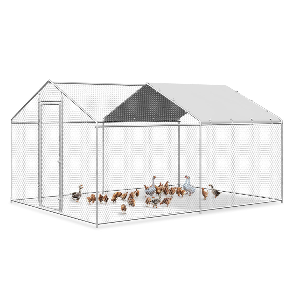 Raysfung Large Metal Chicken Coop, Walk-in Chicken Run Pen with Waterproof Cover, Spire Roof Poultry Cage for Outdoor, Backyard, Farm(9.7'Wx12.99'Lx6.4'H) Raysfung