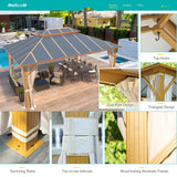 MELLCOM 12x16FT Hardtop Gazebo,Wooden Finish Coated Aluminum Patio Gazebo with Aluminum Composite Double Roof for Patio Lawn and Garden, Curtains and Netting Included MELLCOM