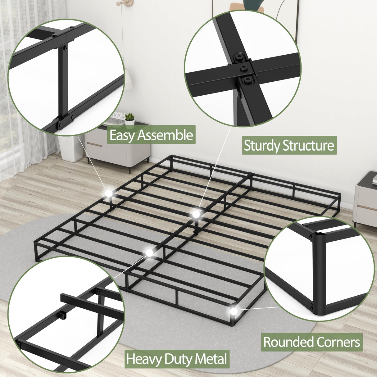 HusDream Queen Box Spring - 7 Inch High Profile, Strong Metal Frame With Fabric Cover, Anti-Noise Mattress Foundation, Easy Install (Queen Size) HusDream