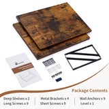 Axeman Deep Floating Shelves, 16W x 12D Rustic Wood Floating Shelves Set of 2, 12 Inch Deep Large Floating Shelves for Wall Decor, Hanging Shelves for Farmhouse Kitchen Bathroom Bedroom - Rustic Brown Axeman