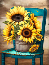 ijbnhd Sunflowers Diamond Art Kits for Adults,Chair Diamond Paintings Kits for Beginners, Full Drill Round DIY Crafts Kits Gift Home Wall Decor Gifts 12x16in ijbnhd