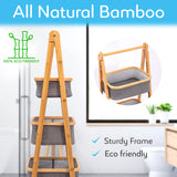 SerenelifeHome 3 Tier Fold Out Hamper Shelf Storage - Space Saving Collapsible Foldable Natural Bamboo Wooden Organizer Removable Baskets for Bedroom Bathroom Laundry Clothes Towels SereneLife