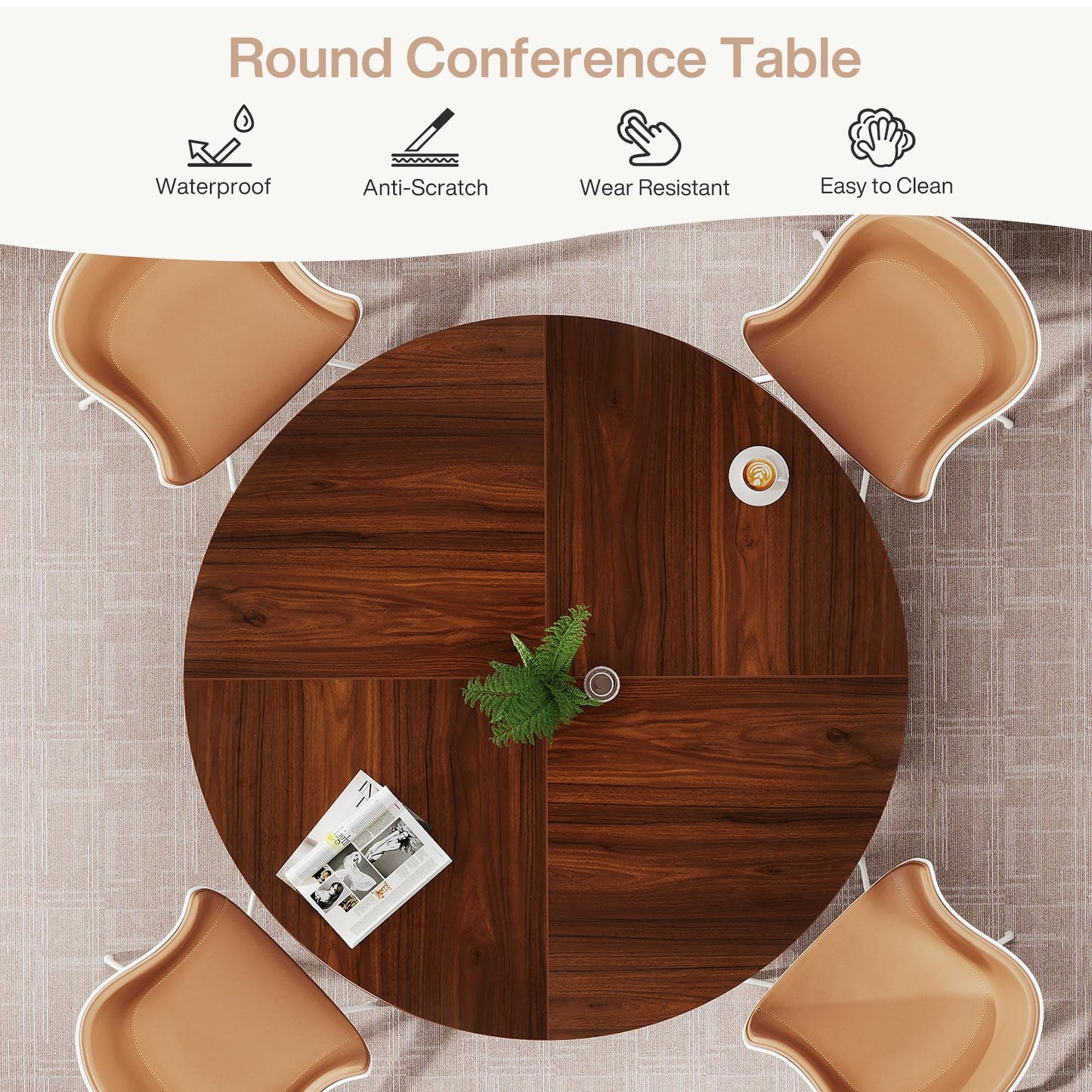 Tribesigns Round Conference Table, 47.24 L x 47.24 W x 29.52 H Inches Small Meeting Table for 4 People, Rustic Wooden Meeting Seminar Table with X-Shaped Base for Office Conference Room - WoodArtSupply