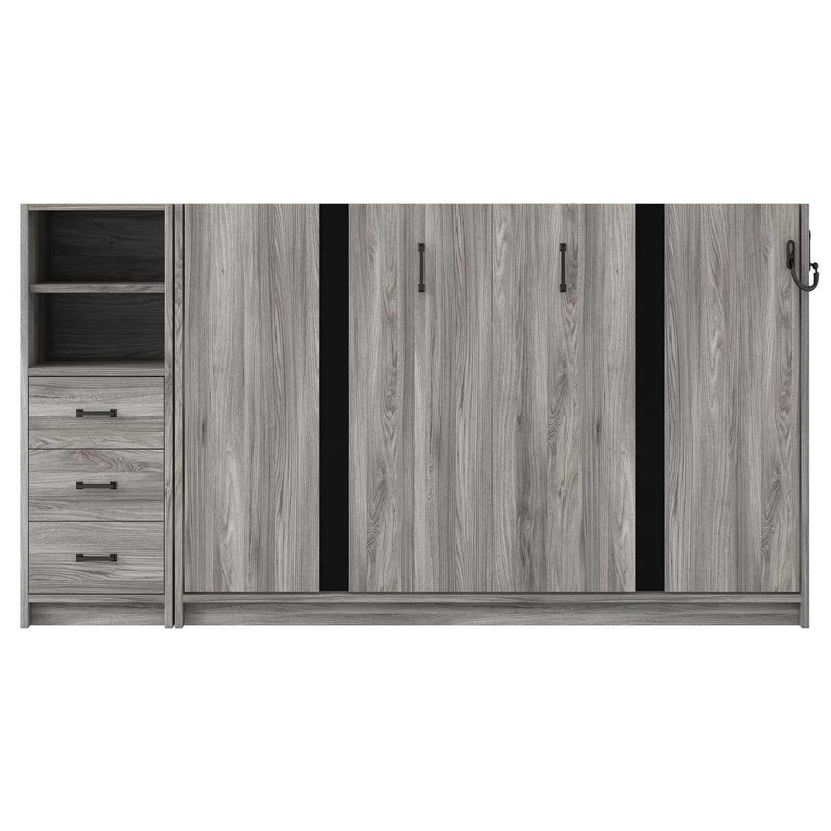 RUNNA Twin Size Murphy Bed with Drawers and LED Light, can be Folded into a Cabinet,Sturdy Solid Wood Bed Frame, Suitable for bedrooms or Offices with Limited Space,Gray RUNNA