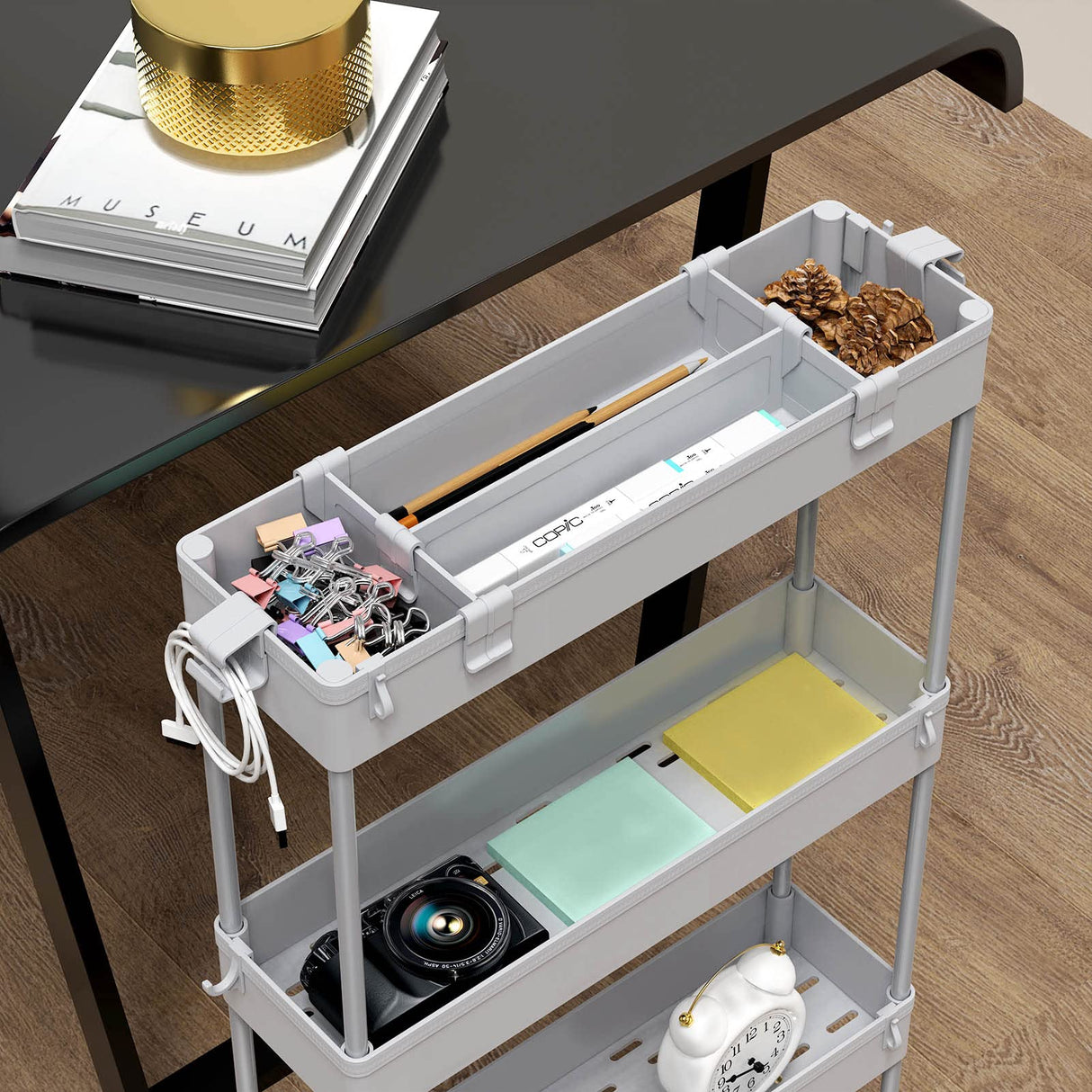 SPACELEAD Slim Storage Cart 4 Tier,Bathroom Organizer Rolling Utility,Mobile Shelving Unit Slide Out for Office, Kitchen, Laundry Room & Narrow Places,Gray SPACELEAD