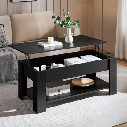 Yaheetech Lift Top Coffee Table with Hidden Compartment and Storage Shelf, Rising Tabletop Dining Table for Living Room Reception Room, 47.5in L, Black