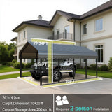 RITERYIFER RV Metal 10x20FT Carport Canopy Heavy Duty Carports Kits for Garage,Aluminum Car Ports with Steel Shelter Frame Cover for Car or Boats RITERYIFER