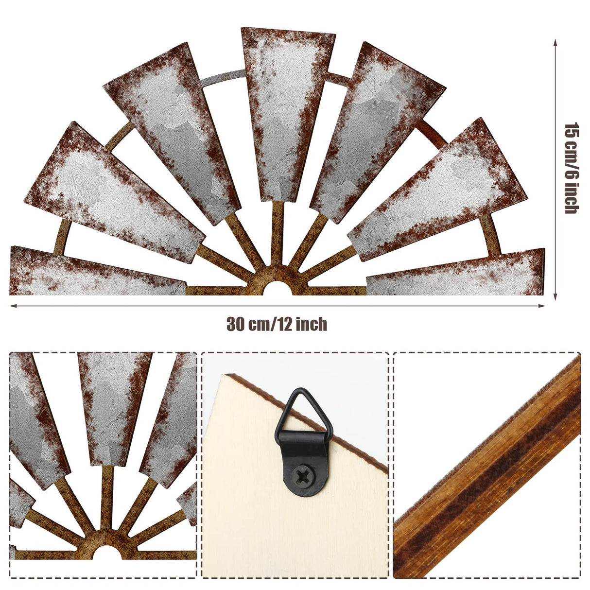 Farmhouse Living Room Wall Decor Wood Windmill Wall Decor Rustic Wooden Wall Art Decorative Windmill Wall Sculpture Home Decor for Bedroom Nursery Dorm Home (Semicircle,11.4 x 5.5 Inches) Yookeer