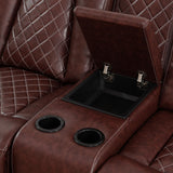 Plithzy Power Recliner Sofa Set with LED, Breathing Leather Living Room Furniture, Reclining Leather Sofa with USB Ports/Cup Holders/Armrest Storage (3 Pieces Couch Set, Garnet) Plithzy