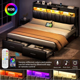 YITAHOME King Size with 2 Storage Drawers and Charging Station, Upholstered Bed with Storage Headboard and LED Light, Heavy Duty Metal Frame Support, No Box Spring Needed, Noise Free, PU Leather Black YITAHOME