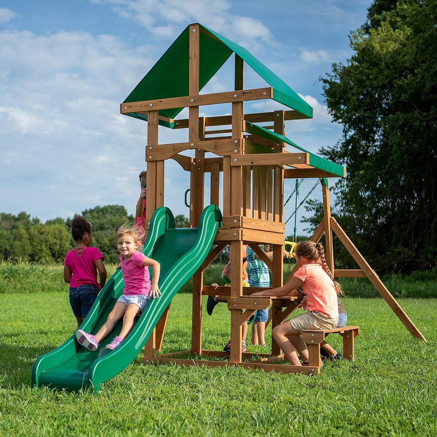 Backyard Discovery Belmont All Cedar Wood Playset Swing Set Green - WoodArtSupply