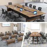 Folding Conference Table,Super Sturdy Large Rectangle Meeting Seminar Table for 12 Person,Mobile Conference Room Tables with Wheels,Modular Long Business Training Tables,Modern Office Seminar Tables VORDERRY