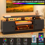 YITAHOME Modern TV Stand with LED Lights for up to 80 Inch TVs, Entertainment Center with Storage Cabinets & Movable Partition for Living Room (Black) YITAHOME