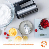 MasterChef Hand Mixer Electric, Handheld Egg Beater with Whisk Attachments and Dough Hooks, Stainless Steel Cake Accessories for Baking, Whipping Machine with Dishwasher Safe Parts, 6 Speed Settings MasterChef