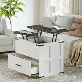 FABATO Lift Top Coffee Table, Farmhouse Coffee Table, Convertible Coffee Table with Storage and Drawer, Multifunctional Center Table Converts to Dining Game Table for Living Room, Antique White FABATO