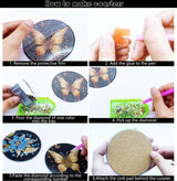 8 Pcs Butterfly Diamond Painting Coasters Kits with Holder,Diamond Art Coasters Set for Drinks Coffee Table, Gem Painting kit for Beginners Adults DIY Art Craft Gifts Black Gold Decors (Butterfly) Bulerrylulu