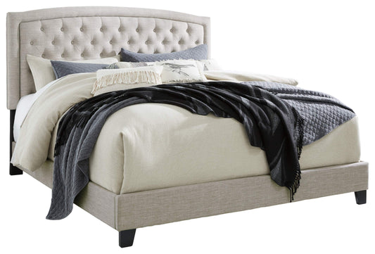 Signature Design by Ashley Jerary Farmhouse Button-Tufted Upholstered Platform Bed, Queen, Light Gray - WoodArtSupply