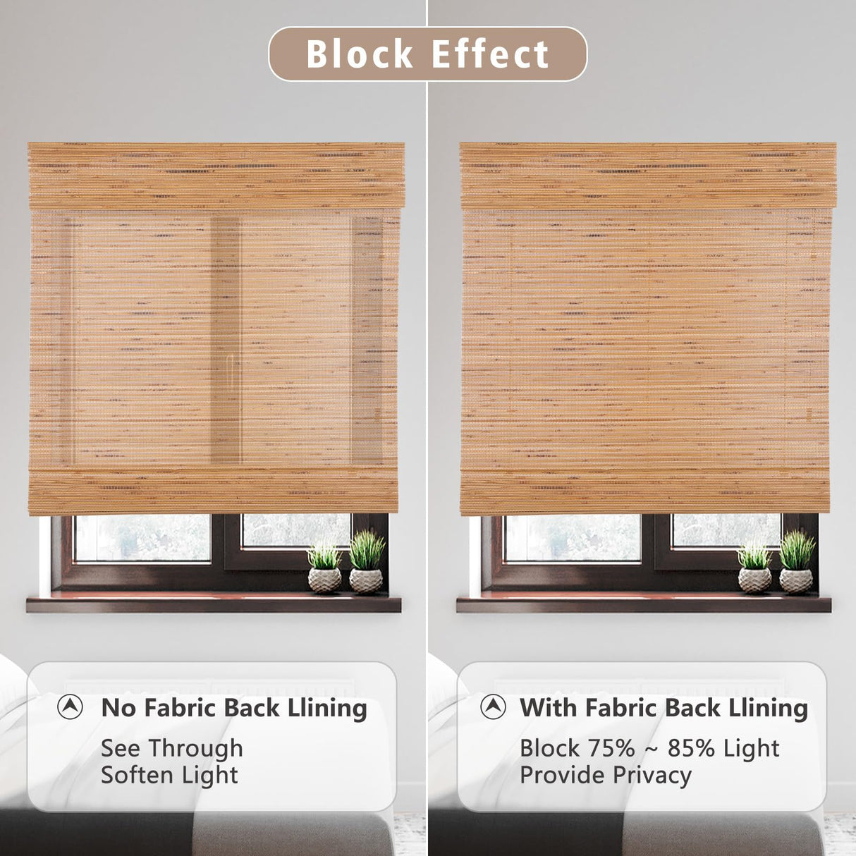 Chaudix Cordless Bamboo Shades, Blackout Bamboo Roman Blinds, Extra Width Privacy Wooden Blind, Sun Shade for Bedroom, Living Room, Dining Room, Acorn PS-043 Chaudix