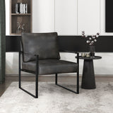 Lexicon Modern Accent Chair, Faux Leather Upholstered Living Room Chair With Wrapped Armrests, Arm Chair With Black Metal Frame,Comfy Single Chair For Living Room/Bedroom/Reading Room/Office,Dark Grey Lexicon