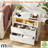Memobarco Nightstand with Charging Station and LED Light,Modern Nightstand with USB Ports and Outlets,Wood Bedside Tables with 2 Storage Drawers,Small Dresser for Bedroom Small Space,White Memobarco